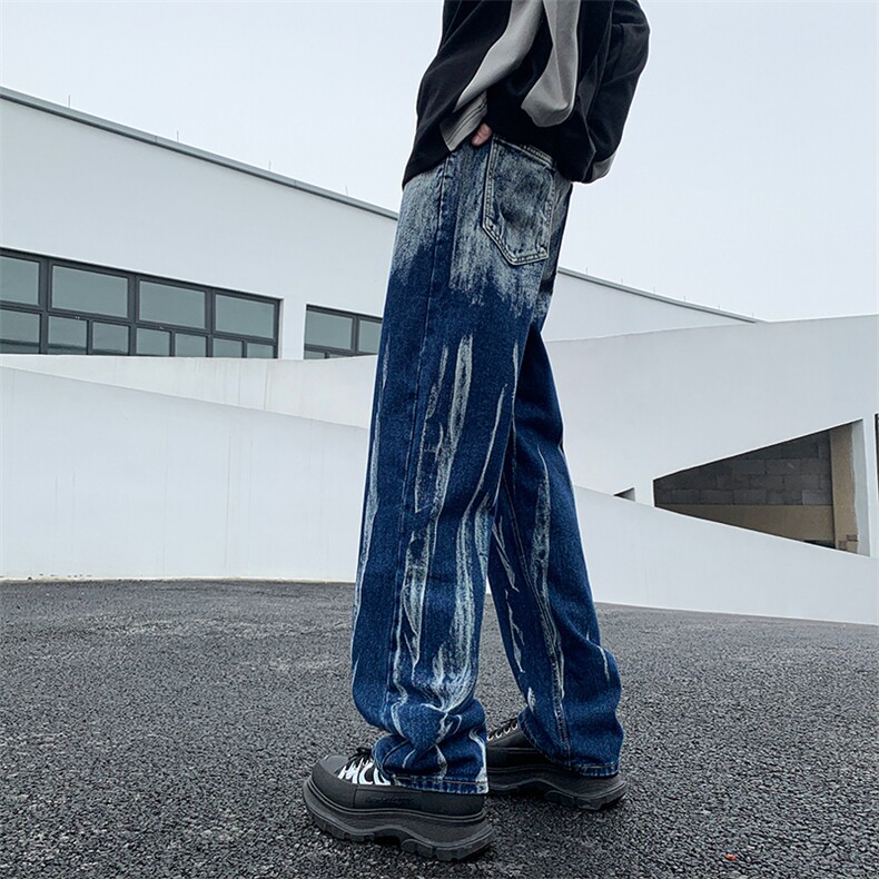 vintage日系古着扎染牛仔裤ins潮牌垂坠感直筒拖地裤男NK312-p45,男装牛仔裤,星座1008