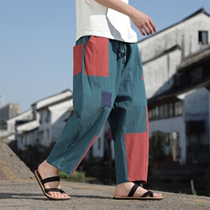 风乞丐补丁棉麻裤K204-P60，男装休闲裤，星座816A（原B366）