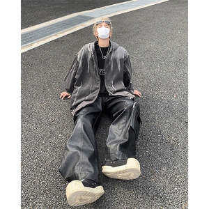 美式潮牌高街连帽牛仔外套男秋季新款连帽扎染连帽夹克J89377-P78图片