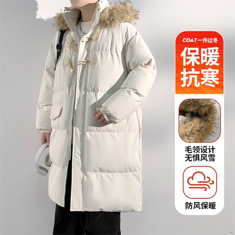 现货 中长款棉衣男冬季加厚棉袄宽松连帽毛领棉服外套M107-P120图片