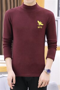 冬季半高领双面绒刺绣蜜蜂卫衣男加绒加厚保暖打底衫长袖红330P28图片