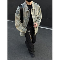 四叶cao牛仔外套男女韩版潮流高街帅欧美2025春季外套W6372-P76，男装工装外套，星座412-3