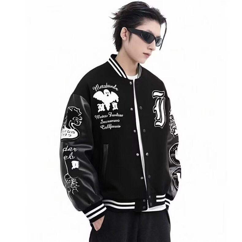 W10785-P68网图现货欧美复古高街幽灵刺绣棒球服夹克情侣外套,男装夹克,星座1608