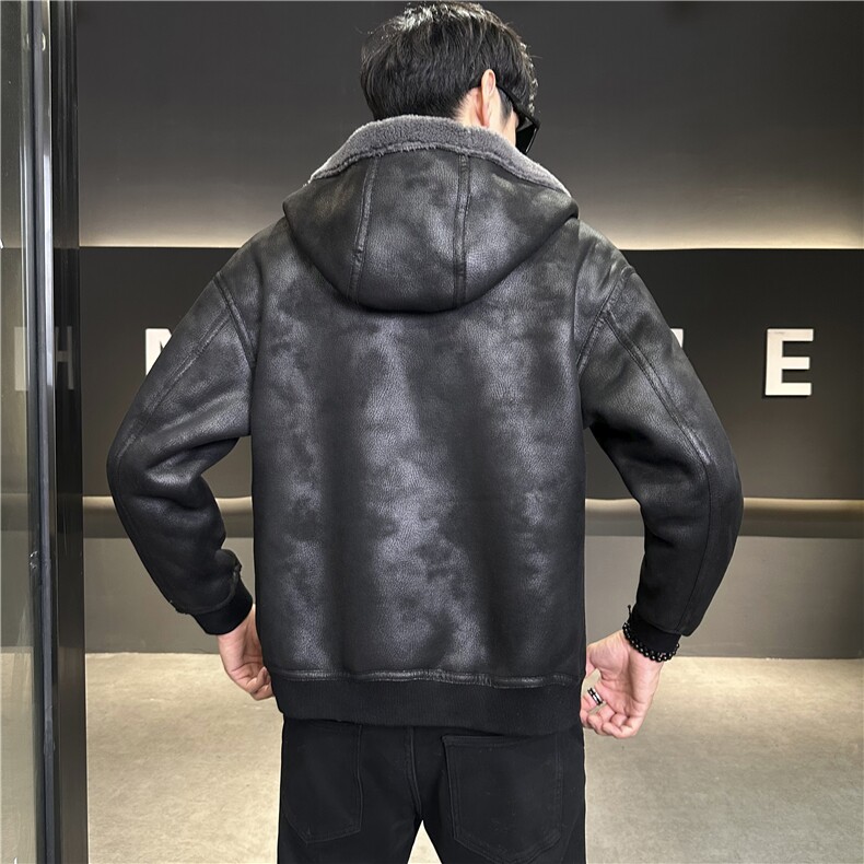 模特图正反两穿2025冬季保暖外套皮毛一体夹克羊羔毛连帽8910p235,男装夹克,电商A203-1