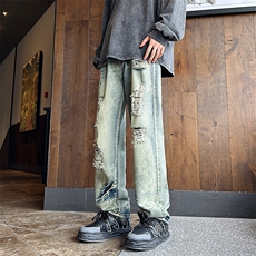 美式复古新款水洗破洞牛仔裤男秋季ins潮牌高街百搭宽松NZ111-P55，男装牛仔裤，星座1103-2