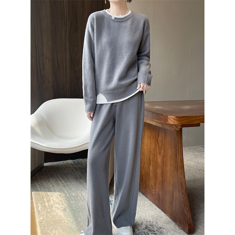 2025年秋季新款百搭圆领拼色羊毛衫，女装羊毛衫，隆格羊绒