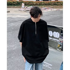 美式领口半拉链短袖cleanfit风T恤重磅宽松休闲日常短袖男TT06，男装T恤，星座1116A-1（原606A）