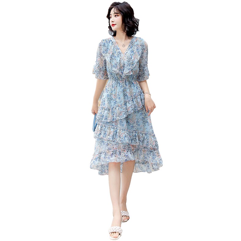 早春碎花雪纺连衣裙女夏2025年新款女装显瘦时尚气质仙女蛋糕裙子,女装连衣裙,妙形