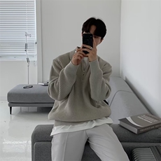 轻熟风男装半拉链polo领毛衣男日系慵懒复古高级感翻领针织plol衫，男装针织衫/毛衣，星座1116-2