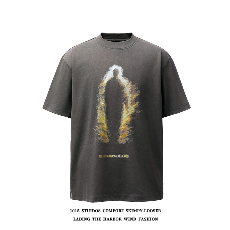 （350克双纱）美式设计师潮牌宽松圆领情侣短袖T恤1015-T607-P59,男装T恤,四季星座1015