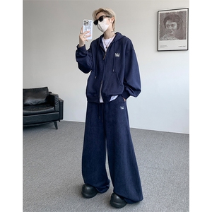 麂皮绒连帽卫衣运动套装男校园风运动服两件套学生班服TZ115-P128图片