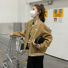 23年新品棒球服撞色休闲校园风夹克外套，女装短外套，菡迪欧娜