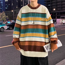 日系复古撞色条纹针织衫上衣男秋冬潮牌休闲毛衣Z3129-P53，男装针织衫/毛衣，星座1109-3