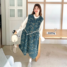 学院风穿搭牛仔背心连衣裙女春秋超火好看高级感独特漂亮长裙套装，女装套装/套裙，2C056