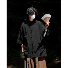 新中式风短袖衬衫男2026夏季新款设计感小众中山装衬衣~C4583，男装衬衫，星座601-2