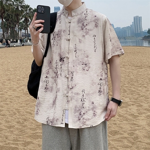 盘扣短袖衬衫男士夏季复古唐装新中式风衬衣7011P40图片