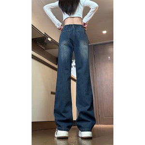 现货主推 渐变复古蓝微喇直筒松紧腰休闲牛仔裤男女K5809-P50控69图片