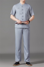 风短袖衬衫唐装长裤三件套男士夏中老年中式汉服MJ5101C-P115，男装衬衫，星座1105-3