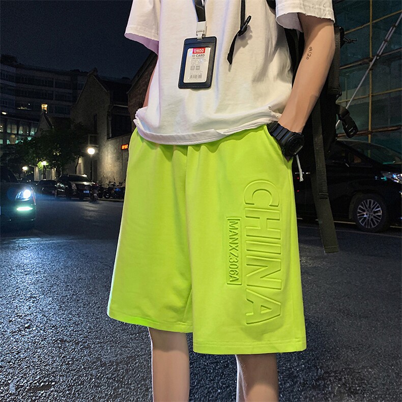 学院风新款压花工艺直筒短裤男宽松五分裤休闲裤运动裤夏季,男装休闲裤,电商A102B