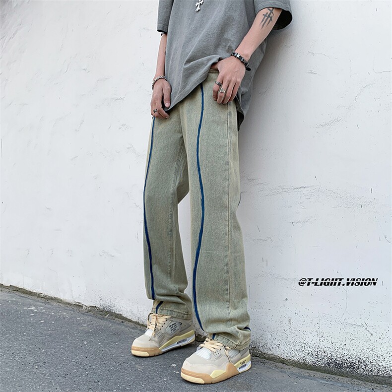 B221美式ins高街暗黑小众毛边破洞直筒牛仔裤LK23104-P65控88,男装牛仔裤,电商B221