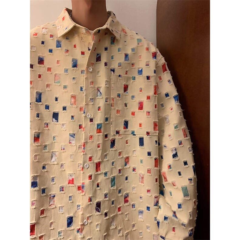 现货秋季新款高品质破洞衬衫抖音品质CS7842-特P50控78,男装衬衫,电商A059