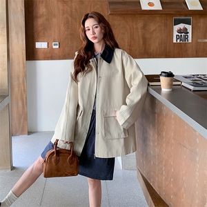 厚款气质韩版上衣春秋薄款风衣拼接女长袖纯色常规春秋小个子短款图片