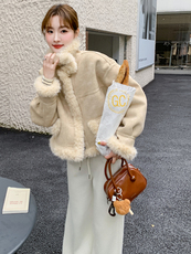 2025现货主推皮毛一体两面穿210-6396-185-K268，女装羊羔毛/颗粒绒，韩蜜菓