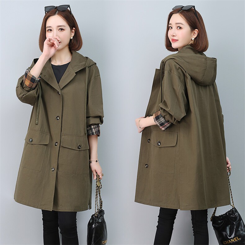 风衣外套女春秋季中长款小个子纯棉2025新款宽松大码中年妈妈大衣，女装风衣，玛其路