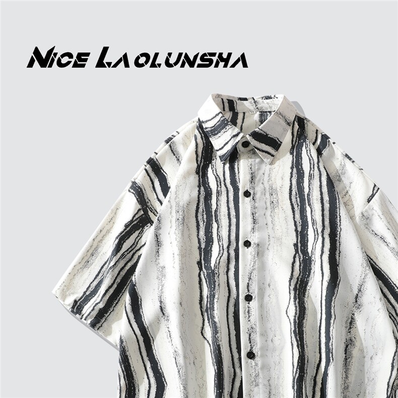 冰丝花衬衫男痞帅休闲短袖衬衣CS285P4068，男装T恤，电商B413