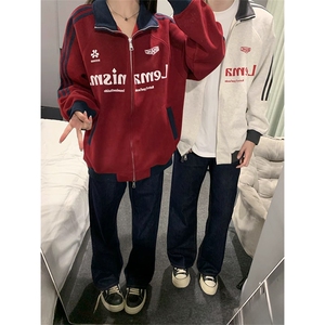 抖音得物美式高街重磅结构设计拼接织带立领印花卫衣外套 ACM4202图片