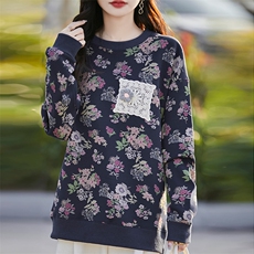 卫衣女2024年秋季圆领长袖时尚碎花套头显瘦上衣，女装卫衣/绒衫，佳绒高端店