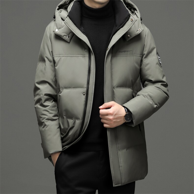 男装中长款连帽羽绒服冬季新款男士青中年加厚保暖鹅绒外套爸爸装图片