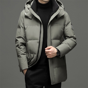男装中长款连帽羽绒服冬季新款男士青中年加厚保暖鹅绒外套爸爸装图片