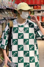 抖音得物供货夏上新港风潮牌格子T恤短袖男女1499-P38控价58，男装T恤，电商A441-1