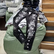 美式高街假破洞修身男女轻奢穿搭泼墨牛仔裤NH131P51，男装牛仔裤，星座1112-1