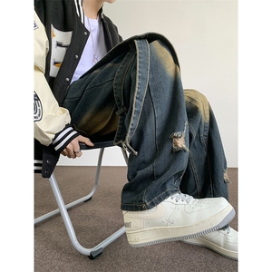 美式高街水洗做旧牛仔裤男2024新款潮牌百搭宽松休闲裤 K7618-P54图片