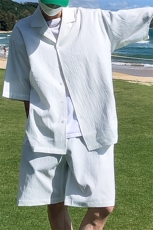 TZ62627/P55弹力短袖衬衣套装男女夏款港风衬衫短裤两件套，男装休闲套装，电商A141