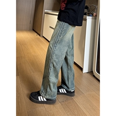 现货自家图高质量复古蓝宽松直筒阔腿牛仔裤男K5823-P50控78，男装牛仔裤，星座205