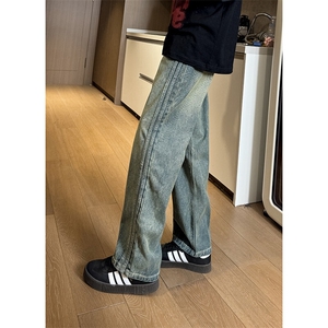 现货 自家图 高质量 复古蓝宽松直筒阔腿牛仔裤男 K5823-P50 控78图片