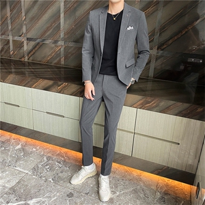 西服套装男条纹商务正装韩版潮流修身帅气新郎结婚礼服西装两件套图片