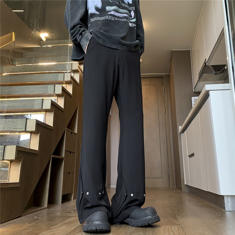 2025秋冬加厚cleanfit半松紧微喇叭高街纽扣西裤K3343-P45，男装西裤，电商042