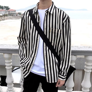 春秋季青少年长袖潮简约标准原宿痞帅港风外穿条纹衬衫C4052