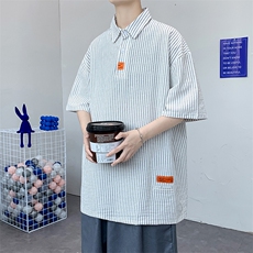 货足8XL-M美式条纹POLO衫男2023夏季新款胖子半袖衬衫加肥加大码，男装Polo衫，钱塘717(原712)
