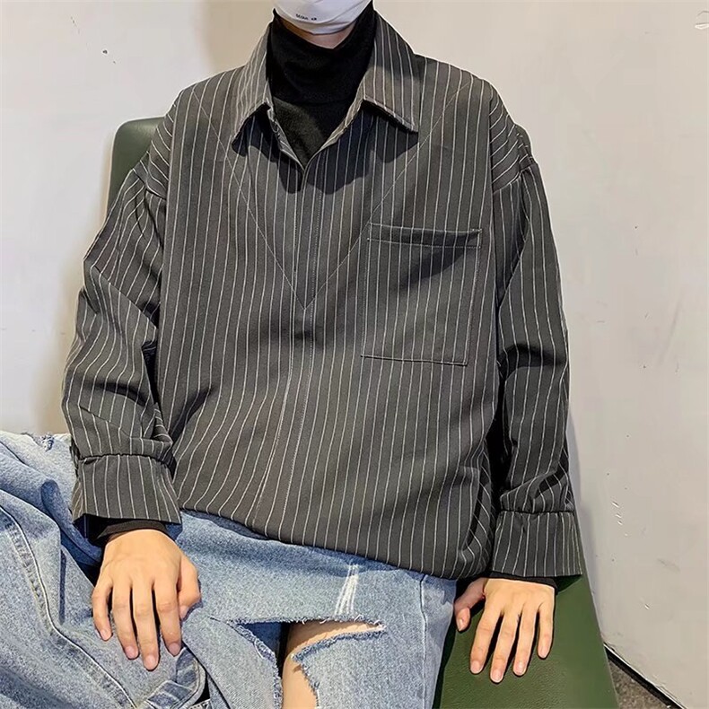 假两件衬衫男春季韩版潮流帅气长袖外套C32P42图片