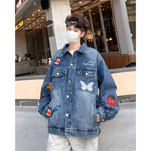 牛仔外套男士韩版潮流刺绣高街帅气2025春季ins夹克上衣W6401-P70