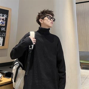 纯色毛衣男款高领ins潮流宽松秋冬季加厚保暖线衣潮牌加绒针织衫图片