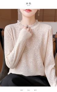2025年秋季时尚百搭通勤简约休闲木耳边长袖，女装羊毛衫，森墨
