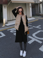 秋冬新款韩版V领中长款过膝长袖针织连衣裙女宽松显瘦打底毛衣裙，女装连衣裙，美莎羊绒