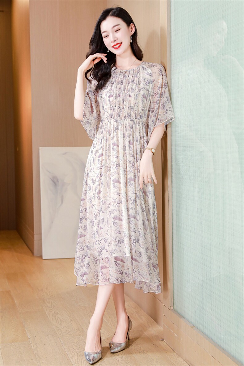 真丝连衣裙2025夏季新款大码女装衣服桑蚕丝高端精致气质碎花裙子,女装连衣裙,阿舍尔精品