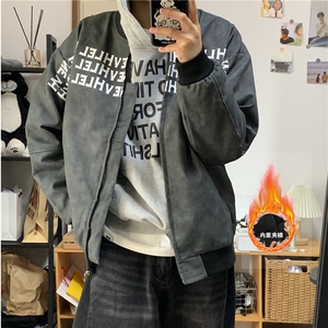 美式高街立领夹克外套男女秋冬季节字母印花棉服棒球服夹棉加厚图片